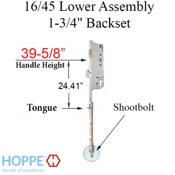16mm Manual Tongue-Shootbolt 45/92 Gear, Tongue @ 24.40", 39.62" Handle Height